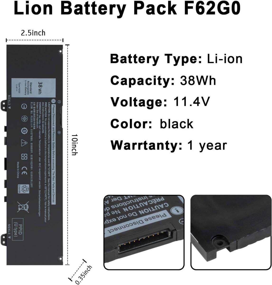 F62G0 Laptopaccu voor Dell Inspiron 13 7000 7370 7373 7380 5370 7386 2-in-1 P83G P83G001 P83G002 P87G P87G001 P91G P91G001 Vostro 13 5370, 39DY5 RPJC3 F62GO CHA01