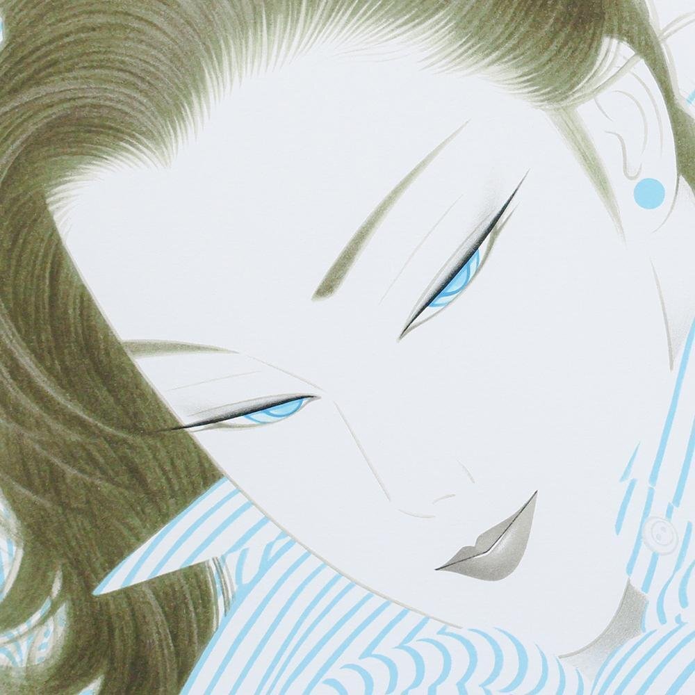 真作】【WISH】鶴田一郎「めざめ」リトグラフ 8号大 直筆サイン ◇美人