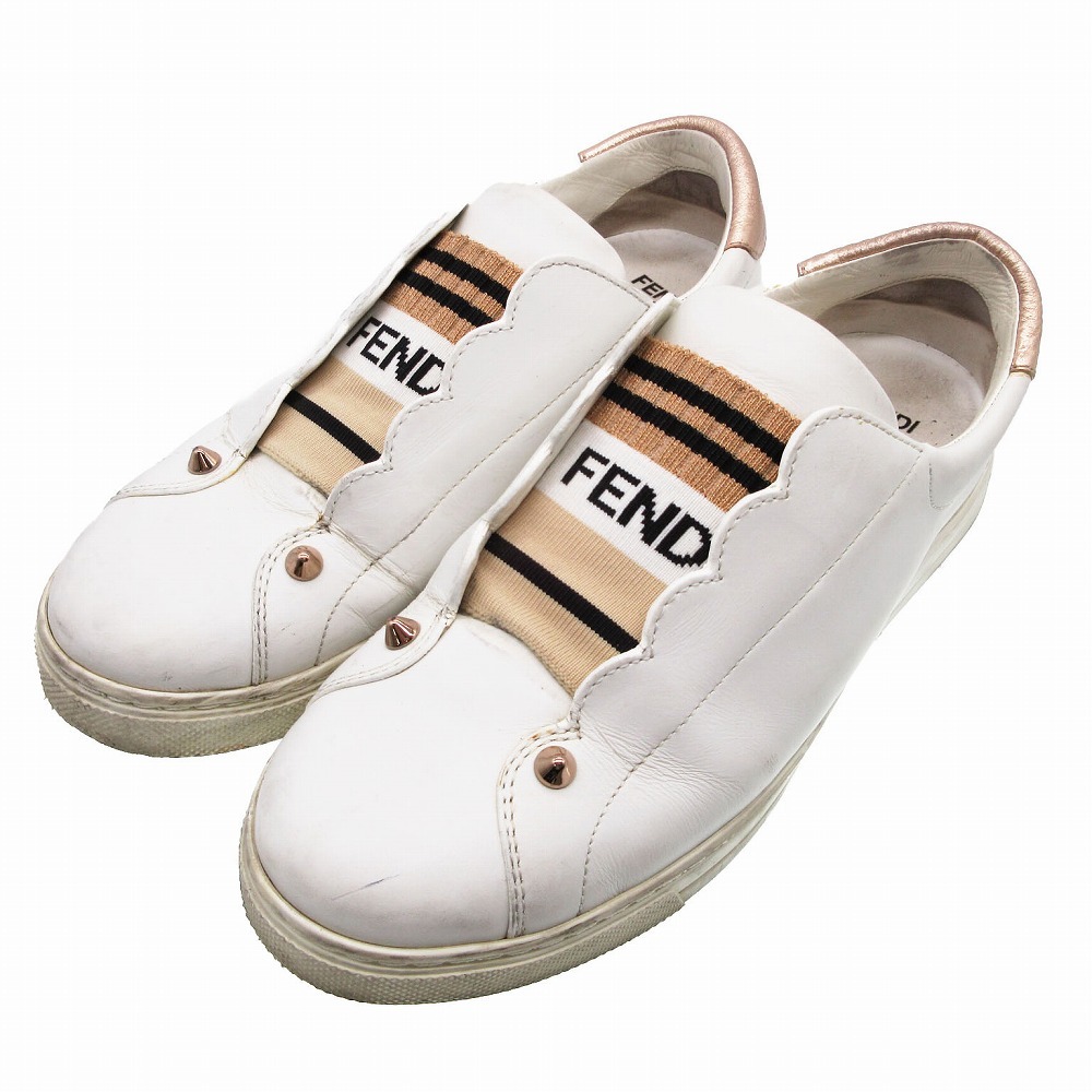 FENDI フェンディ レザー スタッズ スニーカー スリッポン シューズ 白 