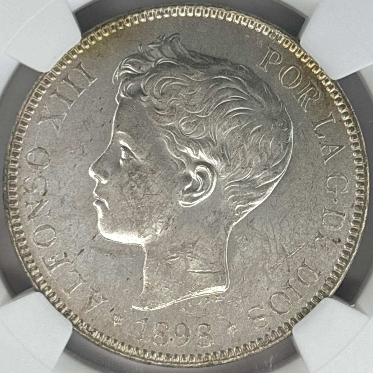 ◇未流通鑑定◇1898 スペイン 5ペセタ銀貨 アルフォンソ13世 NGC MS61