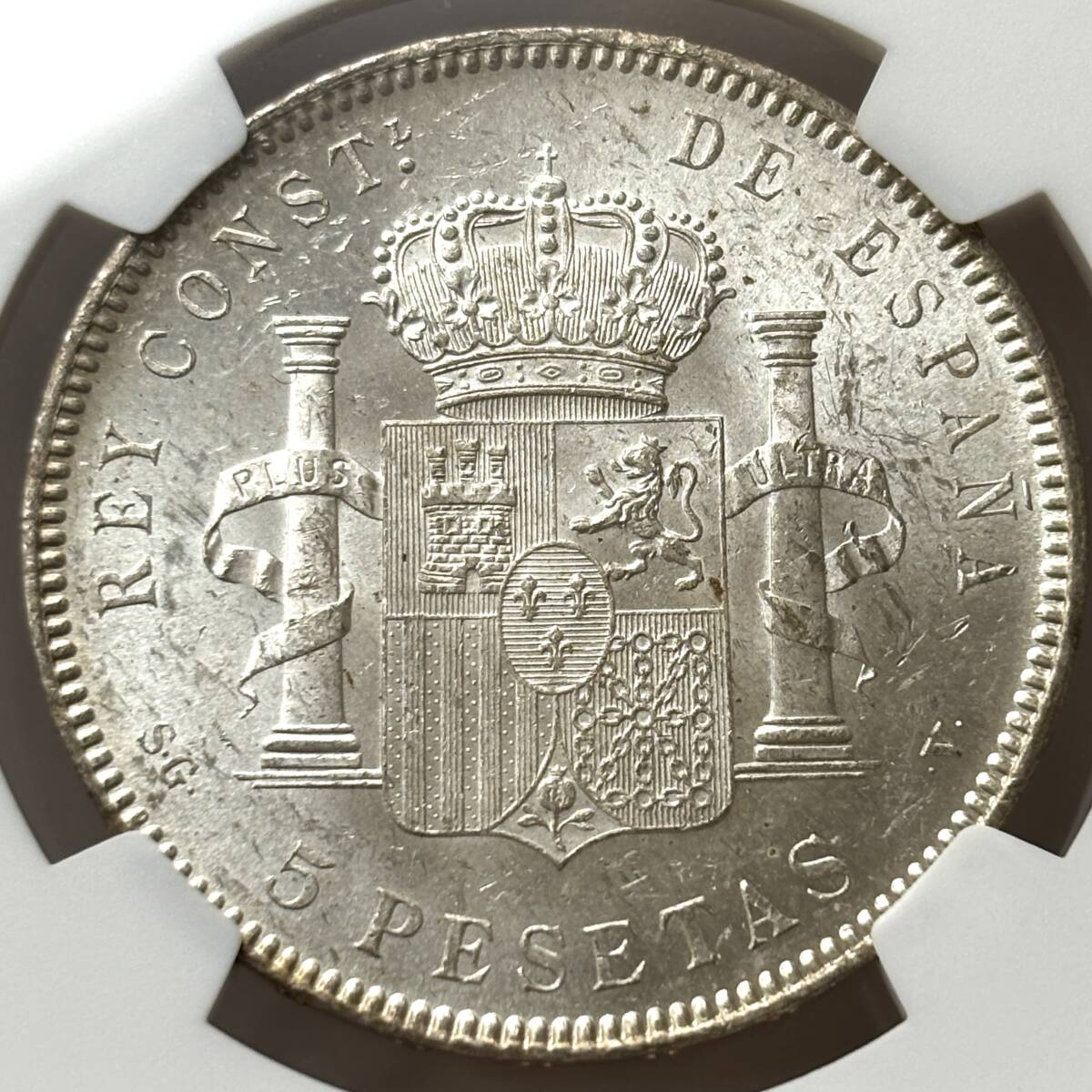 ◇未流通鑑定◇1898 スペイン 5ペセタ銀貨 アルフォンソ13世 NGC MS61