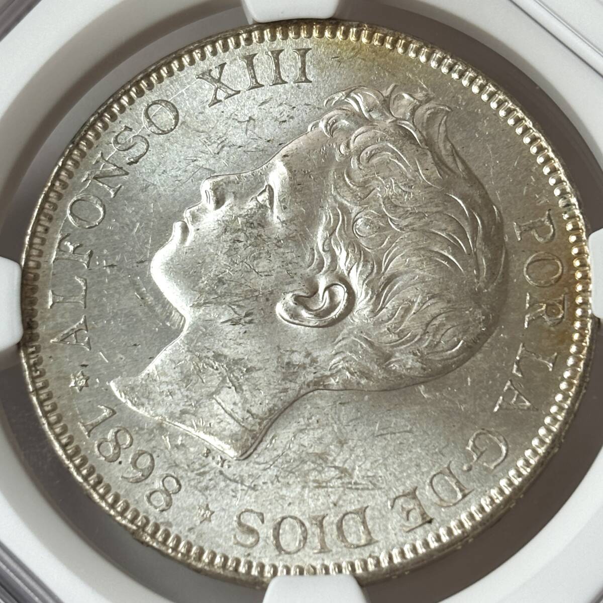 ◇未流通鑑定◇1898 スペイン 5ペセタ銀貨 アルフォンソ13世 NGC MS61