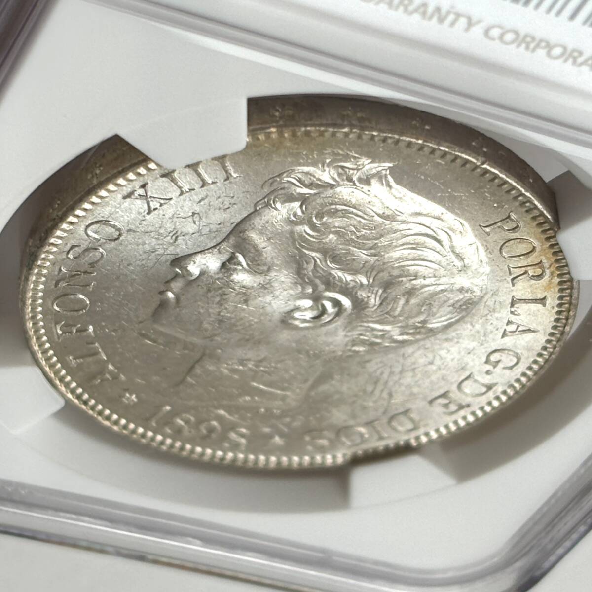 ◇未流通鑑定◇1898 スペイン 5ペセタ銀貨 アルフォンソ13世 NGC MS61