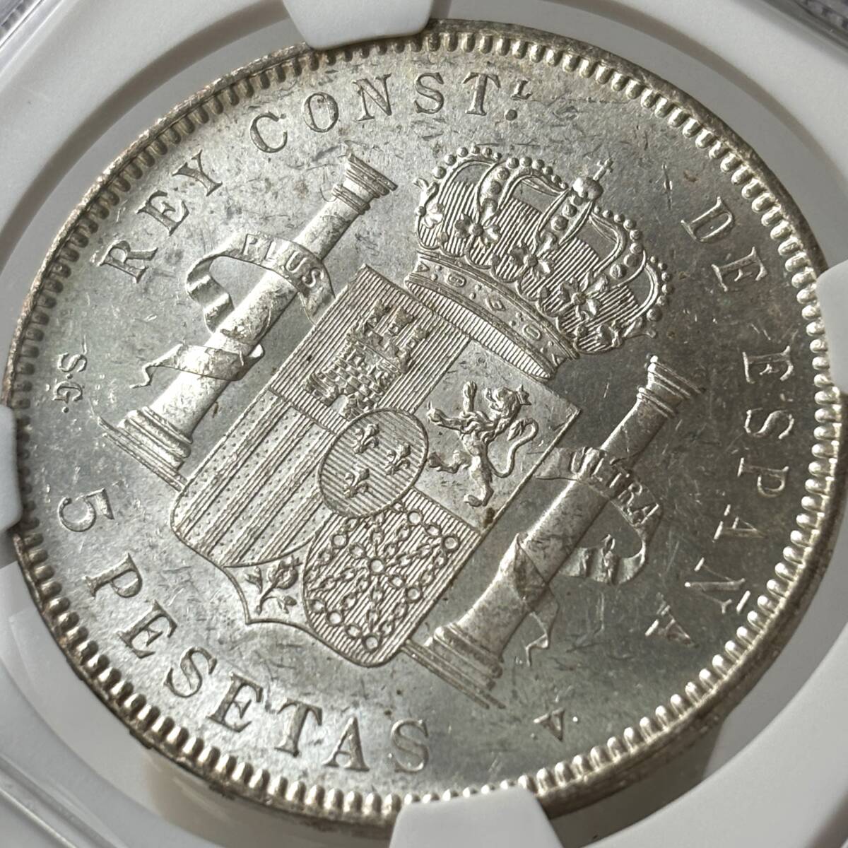◇未流通鑑定◇1898 スペイン 5ペセタ銀貨 アルフォンソ13世 NGC MS61