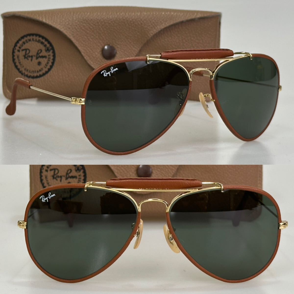 美品!!B&L Ray-Ban☆レザー アウトドアーズマン 58㎜ G-15☆レイバン 