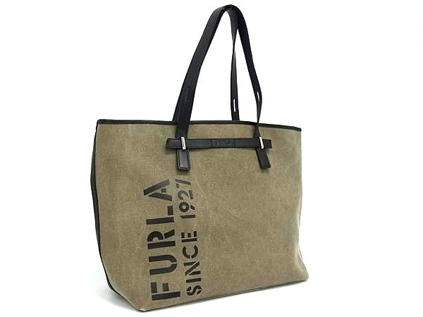 1円 □極美品□ FURLA フルラ ジョーヴェ キャンバス×レザー トート 