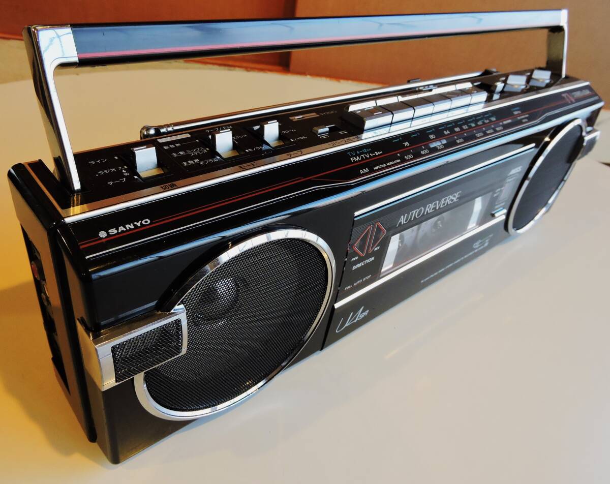 80s SANYO 小型ラジカセ MR-U4SR 整備済 オートリバース機 ブラック 美