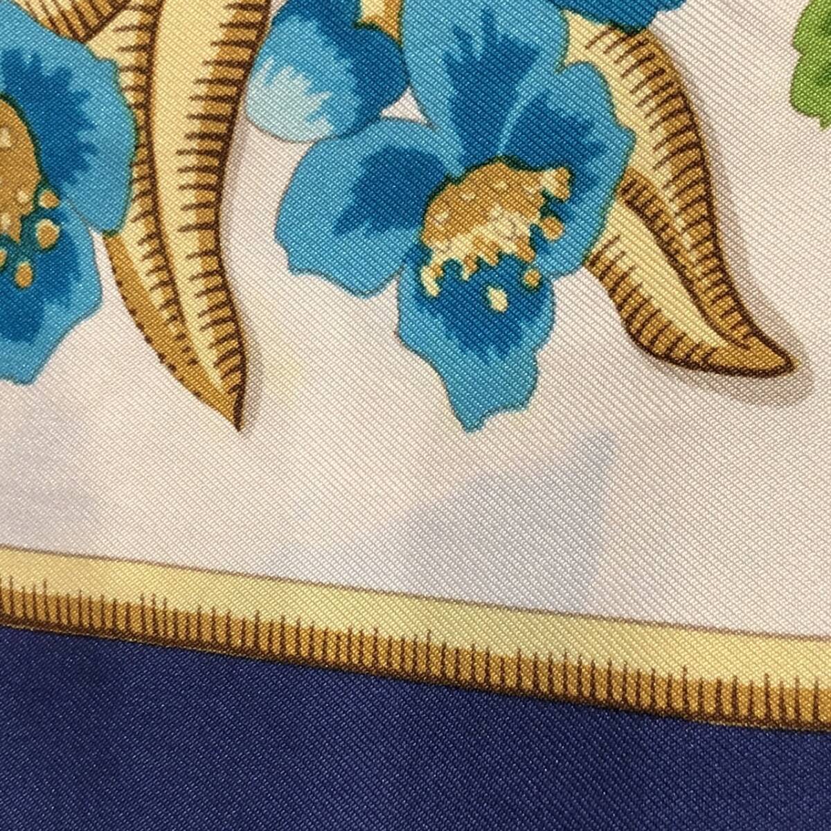 ○HERMES エルメス カレ90 caraibes カリブ ブルー系 シルク100％ 大判