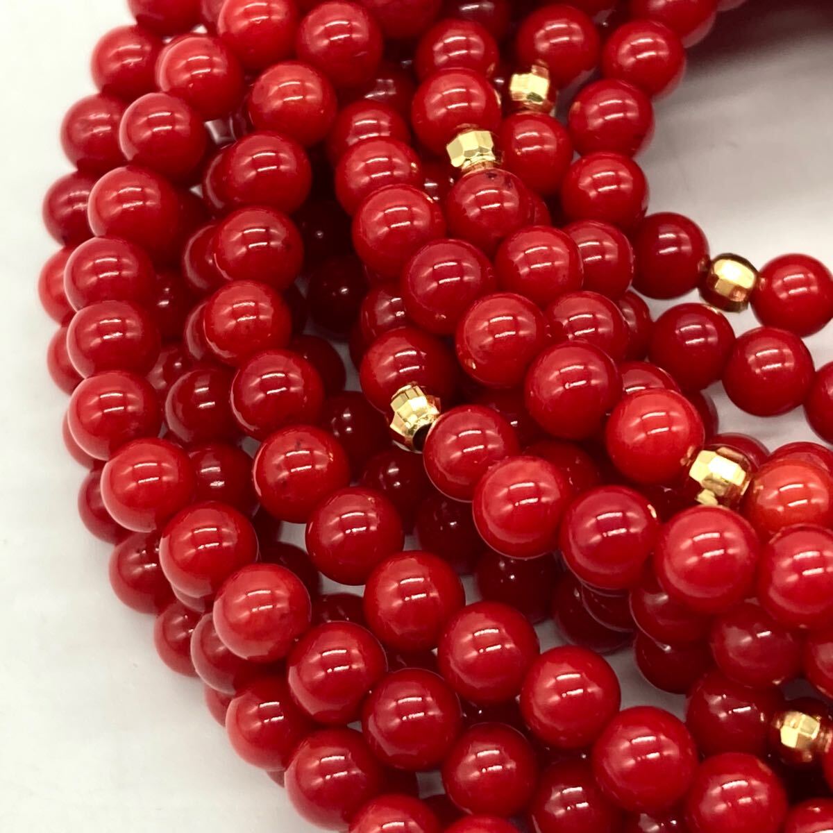 1円〜スタート!!K18/テリ良し!!［山珊瑚5連ネックレス］j 約
