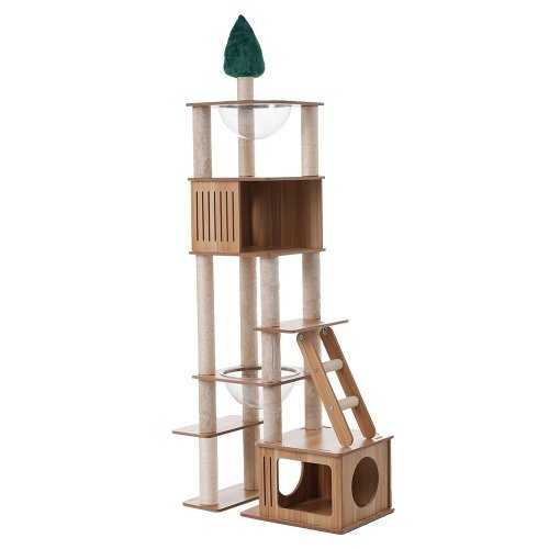 キャットタワー 多頭飼い 大型 木製 据え置き 全高196cm 麻紐 宇宙船ハンモック付き 隠れ家 展望台 麻紐 猫ハウス 爪とぎ 猫タワー_1