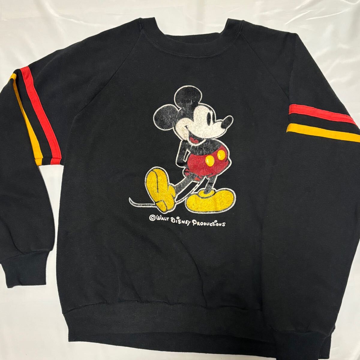 80sヴィンテージ Disney ミッキーマウス スウェット☆カラーフロッキー 