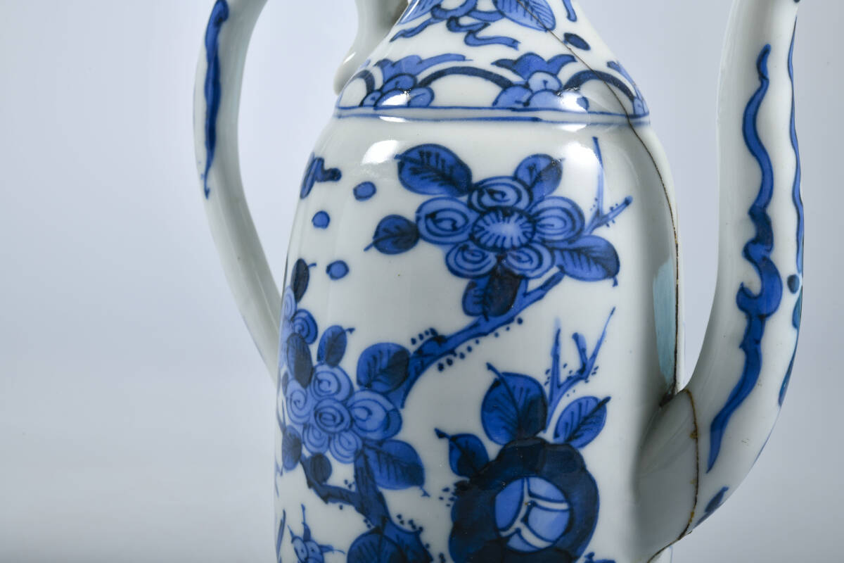 江】中国古玩 呉須染付鳳凰花絵付皿 直径約27.3cm 古美術品(懐石料理