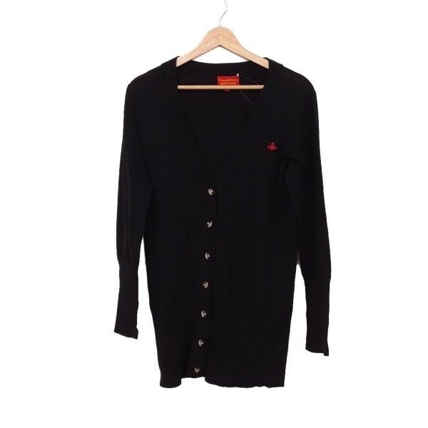 ヴィヴィアンウエストウッドレッドレーベル VivienneWestwoodRedLabel カーディガン サイズ2 M - 黒×レッド レディース 長袖/刺繍/オーブ