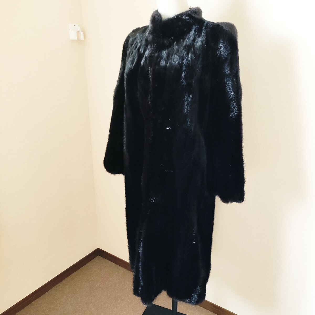美品 Rotiny ブラックミンク ロングコート ノーカラー 9号 毛皮