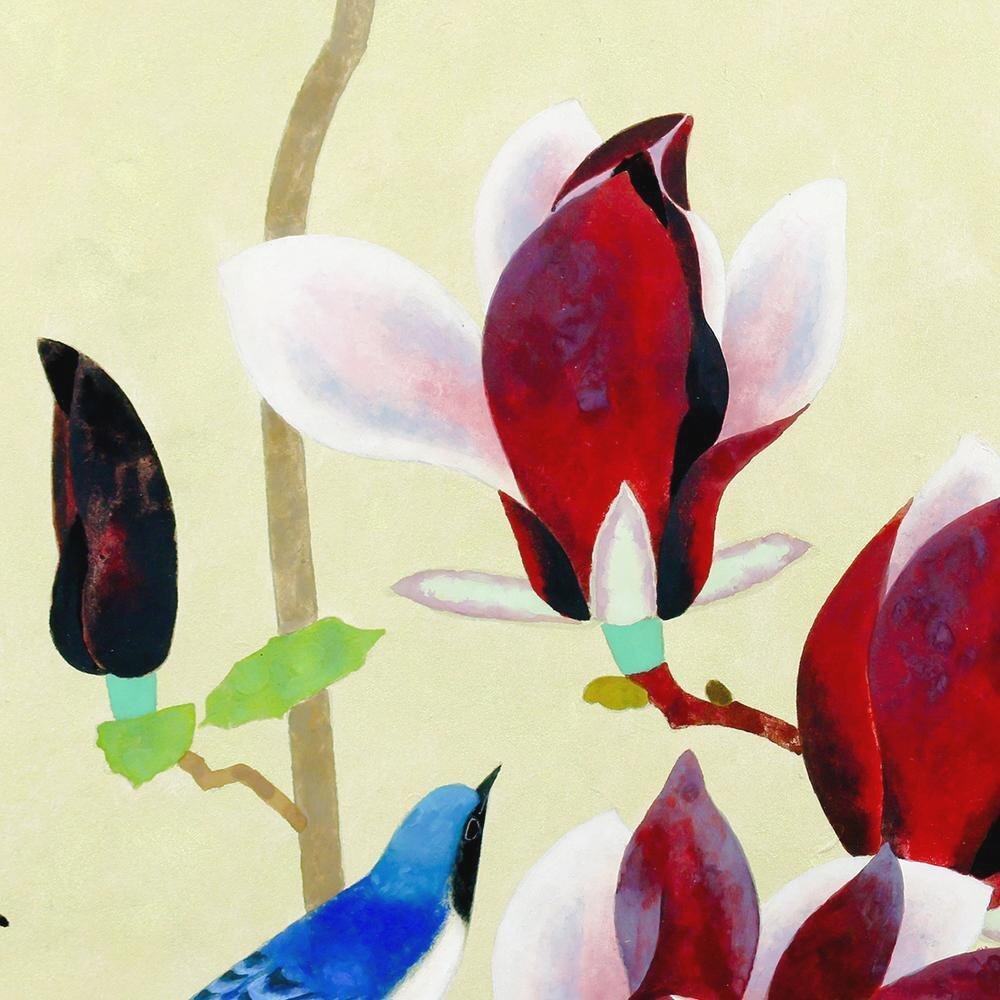 真作】【WISH】森白甫「木蓮の花」日本画 8号 金泥仕様 ◇花鳥図逸品