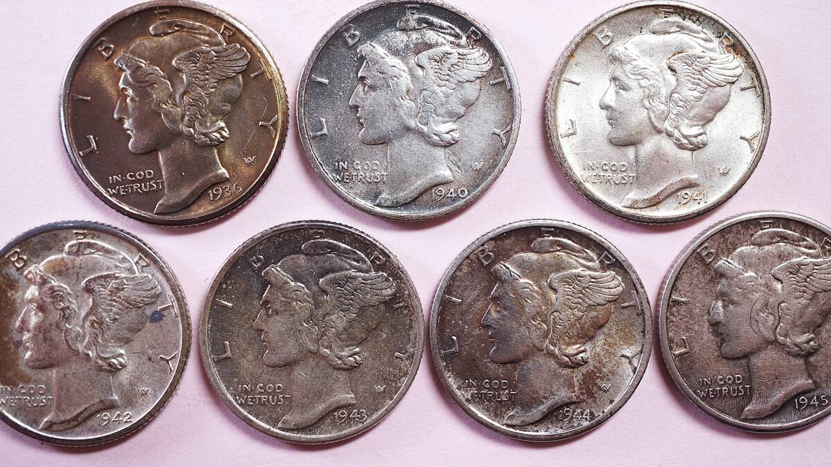 アメリカ合衆国 マーキュリーダイム 10セント銀貨 1936(D)40年(D)41年