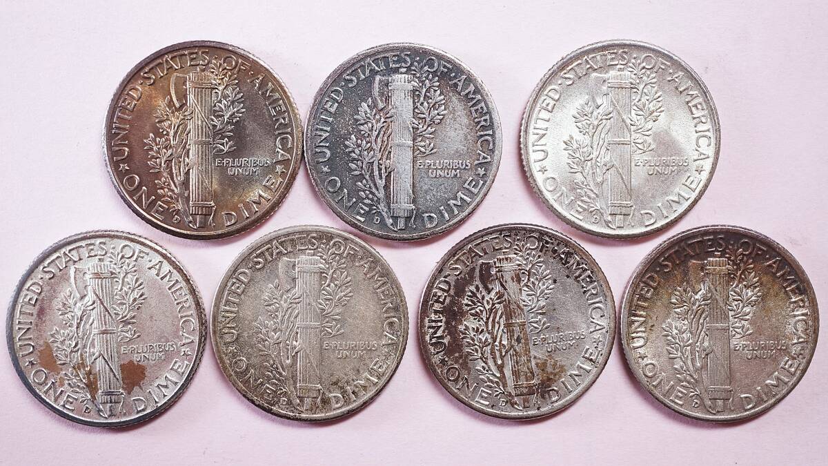 アメリカ合衆国 マーキュリーダイム 10セント銀貨 1936(D)40年(D)41年