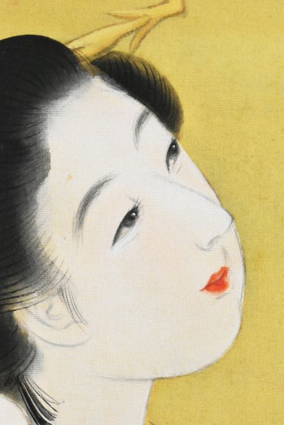 K5244 真作 稲垣晴雪「美人図」絹本 肉筆 上村松園 橋本関雪師事 着物