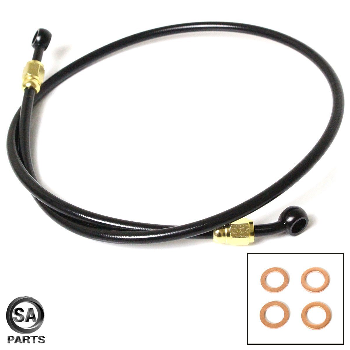 130cm/1300mm ブラックA 『ゴールド×ブラック』 ステンメッシュ ブレーキホース クラッチホース 銅ワッシャー付 角度ストレート＆20°油圧_1