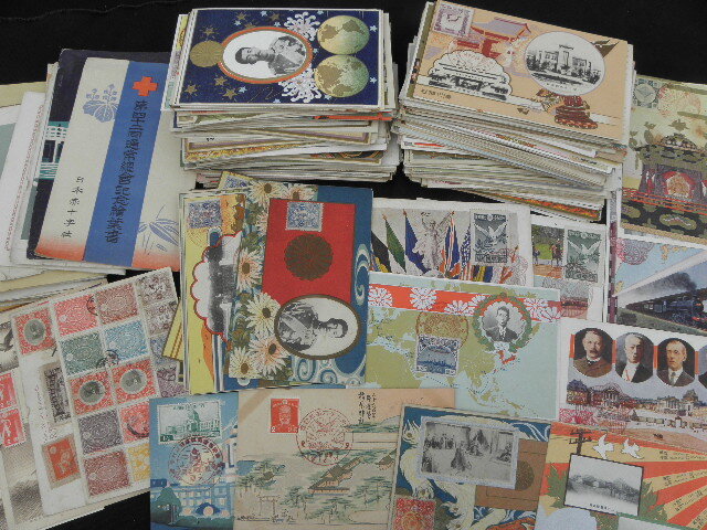 49 大量 戦前 絵葉書 はがき 切手付き 310枚 まとめて / 特印 記念印 スタンプ 切手 戦争 天皇 図案 明治 大正 昭和_1
