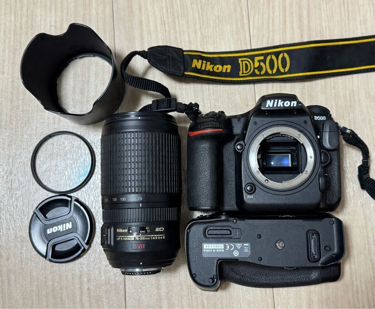 売切1円スタート Nikon ニコン D500 MB-D17 マルチパワーバッテリーパック AF-S NIKKOR 70-300mm 1:4.5-5.6 G ED VR HB-36 XQD 32GB 現状品_1