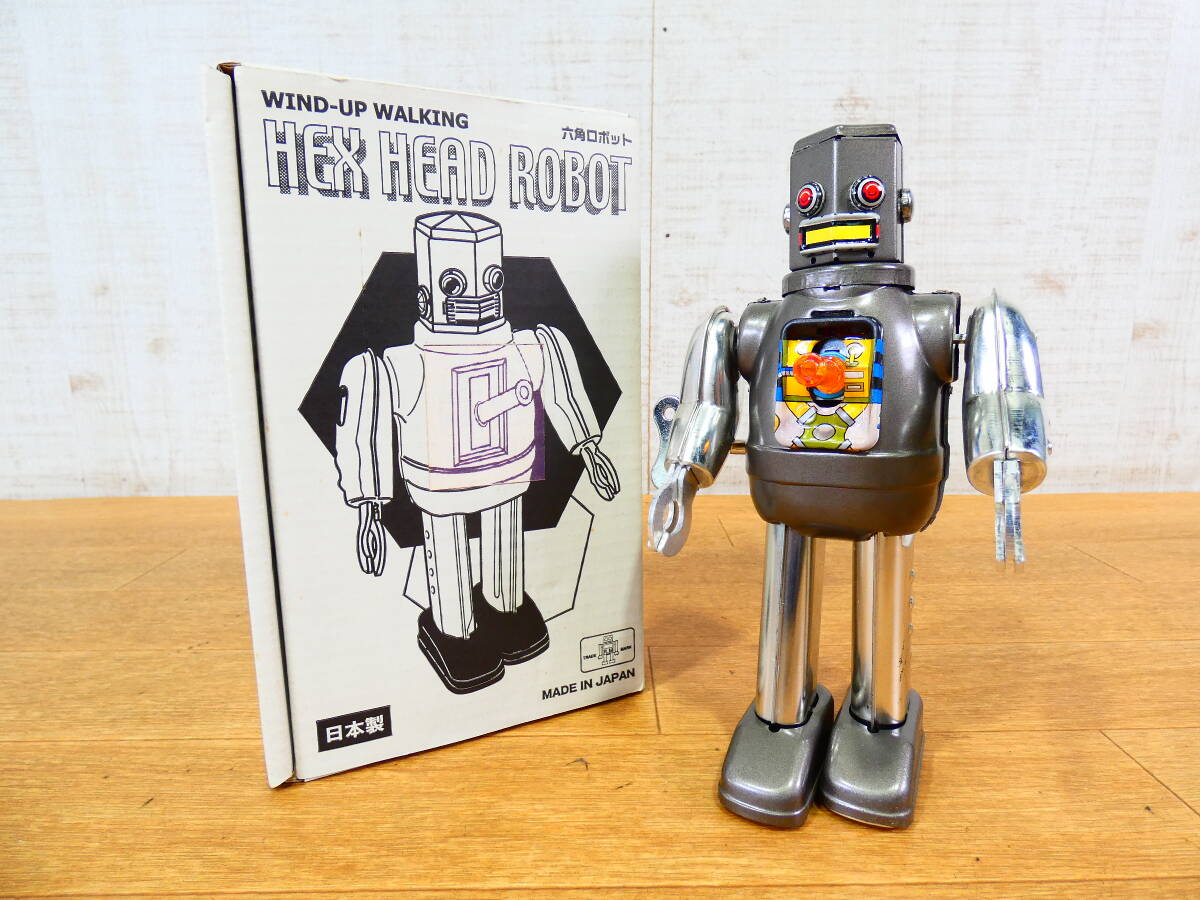 S)◎ブリキ屋 メタルハウス ゼンマイ式ブリキ玩具 六角ロボット