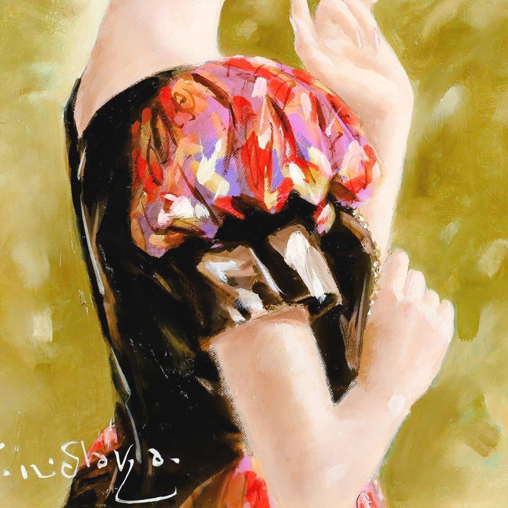 真作】【WISH】日高康志「啓」油彩 4号 共シール ◇艶やか美人名画 〇