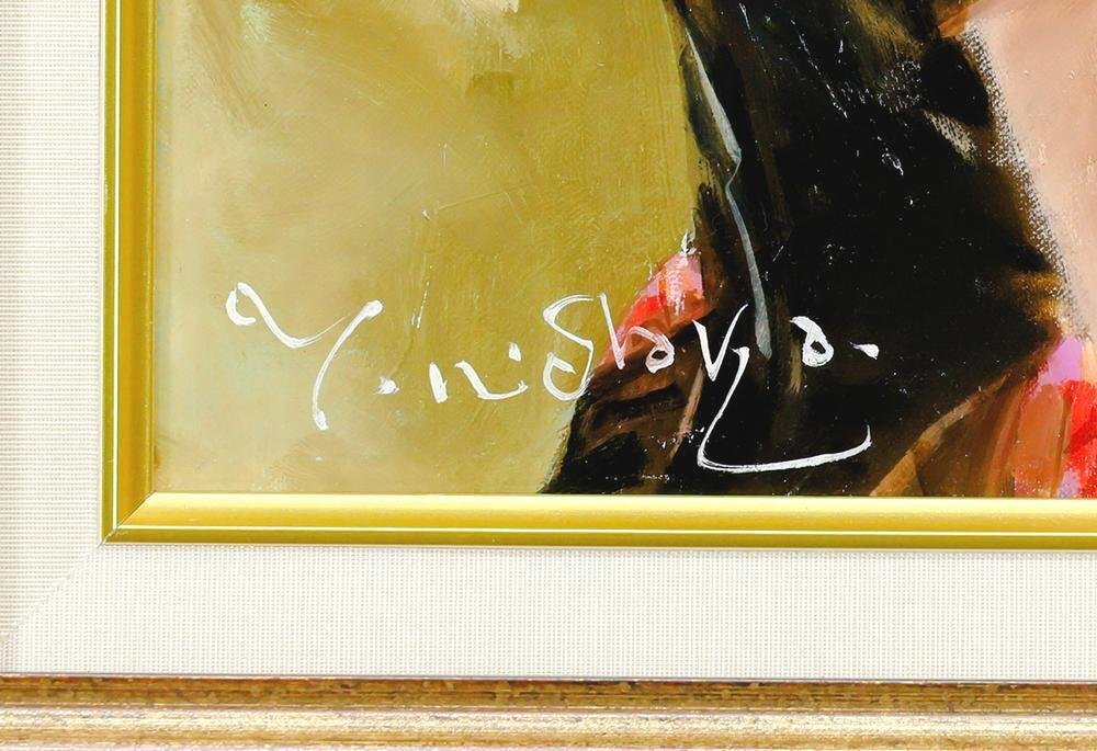 【日高康志】　　啓　　油彩　　額装　　師：宮永岳彦 真作】【WISH】日高康志「啓」油彩 4号 共シール ◇艶やか美人名画 〇