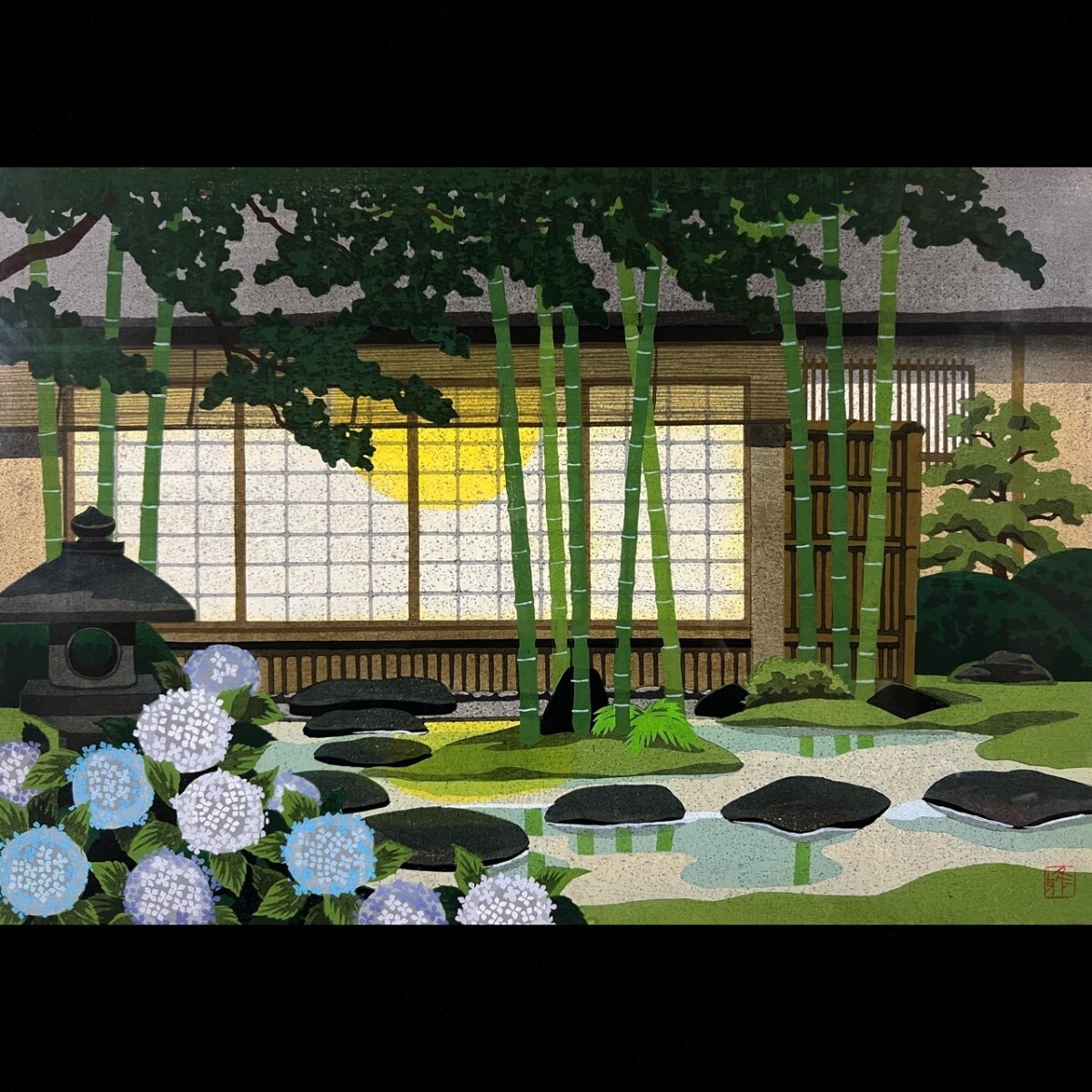 ◇鸛◇ 真作保証 井堂雅夫「あじさい」73/120 木版画 直筆サイン 日本