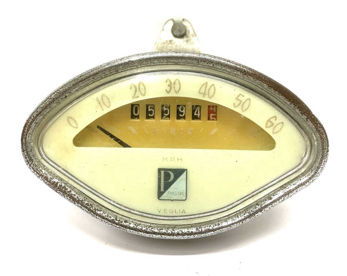 希少!当時物Vespaベスパ/PIAGGIOピアジオVEGLIA製扇形スピードメーター マイル表示? 初期ロゴ 現状売り切り_1