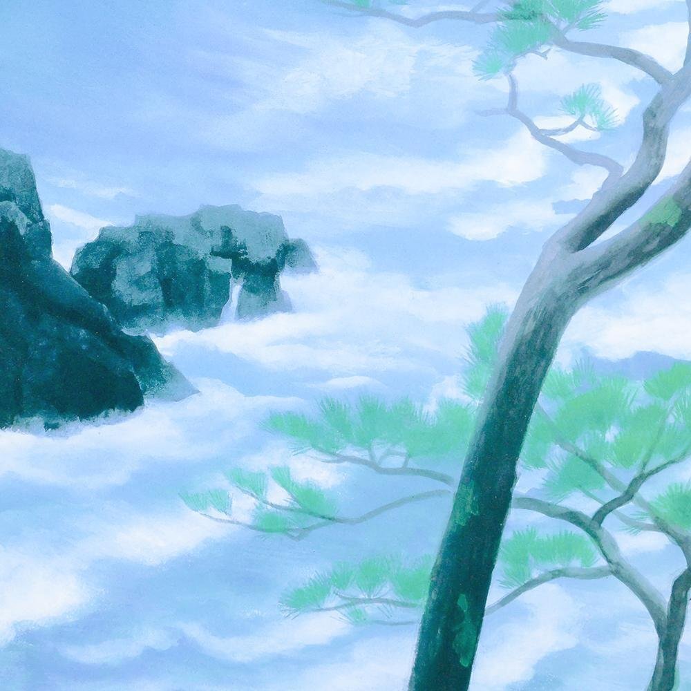 WISH】東山魁夷「潮聲」工芸画(岩絵の具方式) 約10号 証明シール 〇