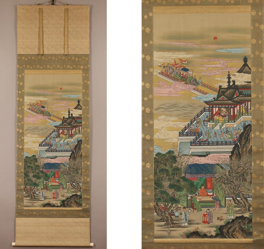 真作】◇狩野栄信（狩野伊川院）◇群聖聚楽之図◇狩野忠信箱◇二重箱