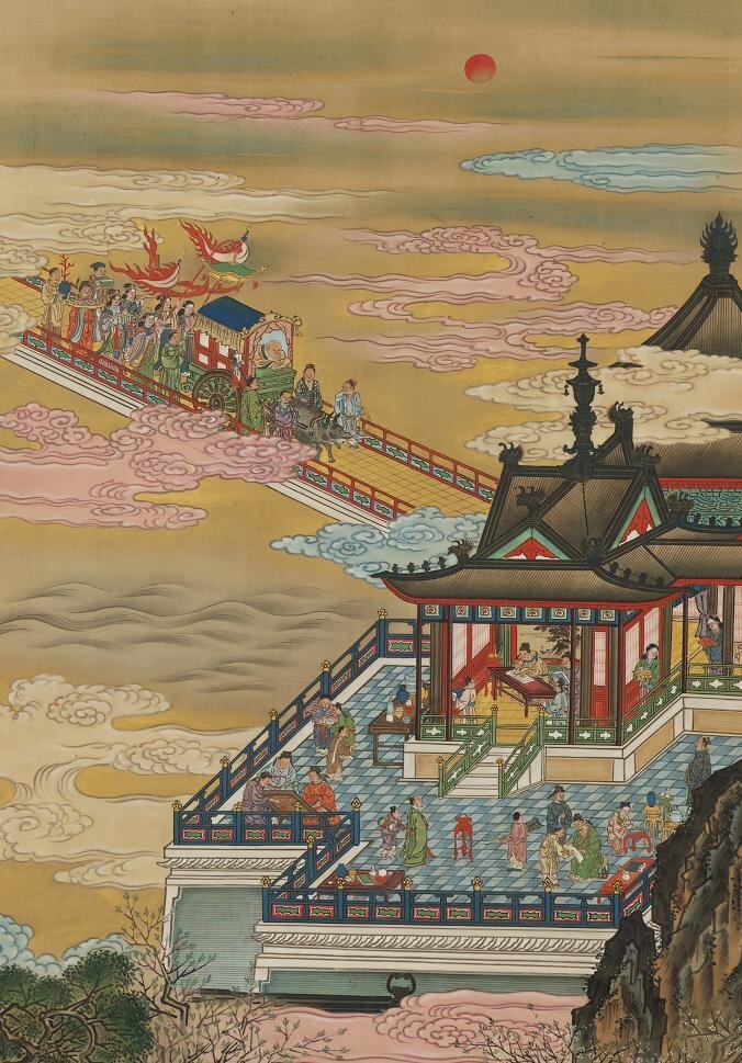 真作】◇狩野栄信（狩野伊川院）◇群聖聚楽之図◇狩野忠信箱◇二重箱