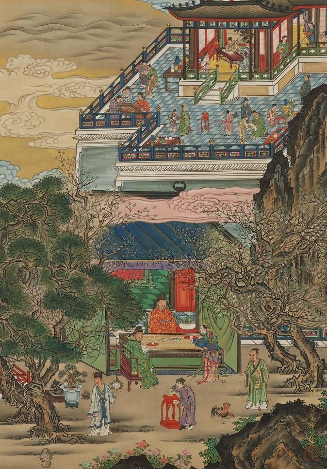 真作】◇狩野栄信（狩野伊川院）◇群聖聚楽之図◇狩野忠信箱◇二重箱