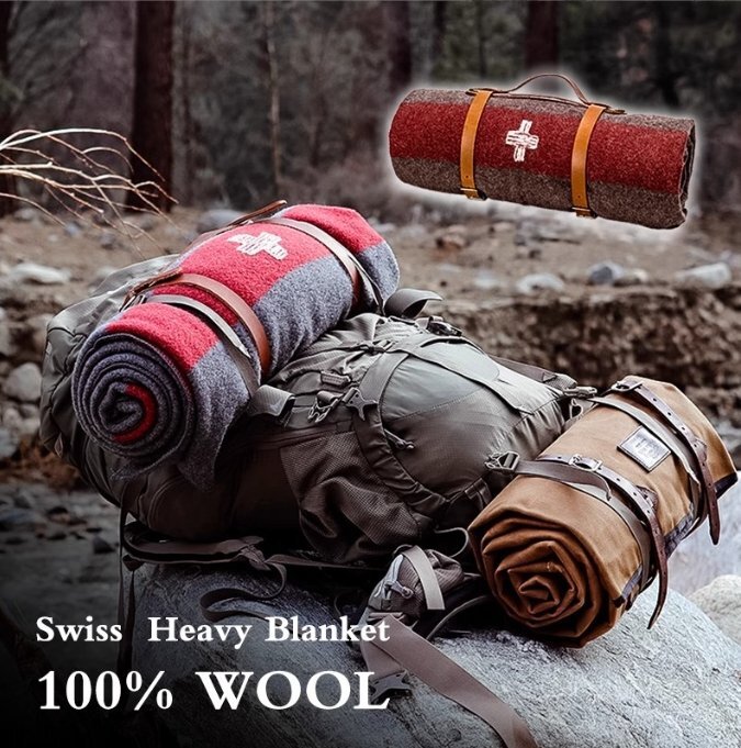 100%純羊毛布アウトドア毛布春キャンプ保温レトロスイス軍毛布携帯車テントキャンプ毛布_4
