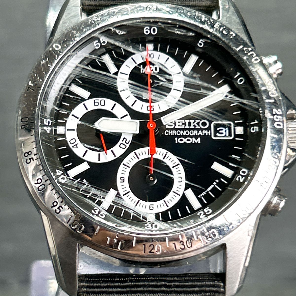 動作確認済】SEIKO クロノグラフ 腕時計 ステンレス 7T92-0DW0 稼動品 