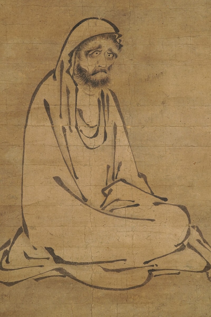 真作 狩野探幽並京都博物館畑柳平極】掛軸「明兆 達磨図」室町初期 画