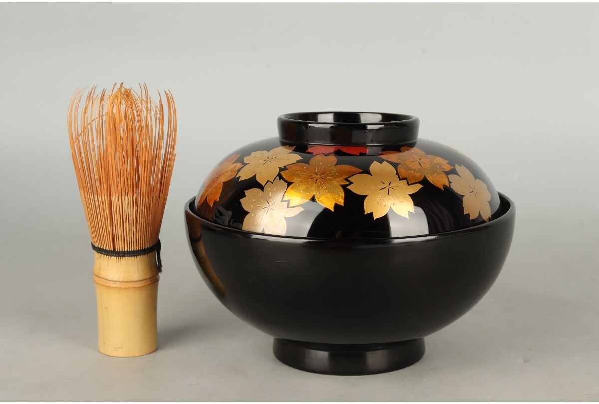 URA]輪島塗興畑漆器店造/蒔絵雪月花煮物椀5客/共箱/10-6-28 (検索)骨董
