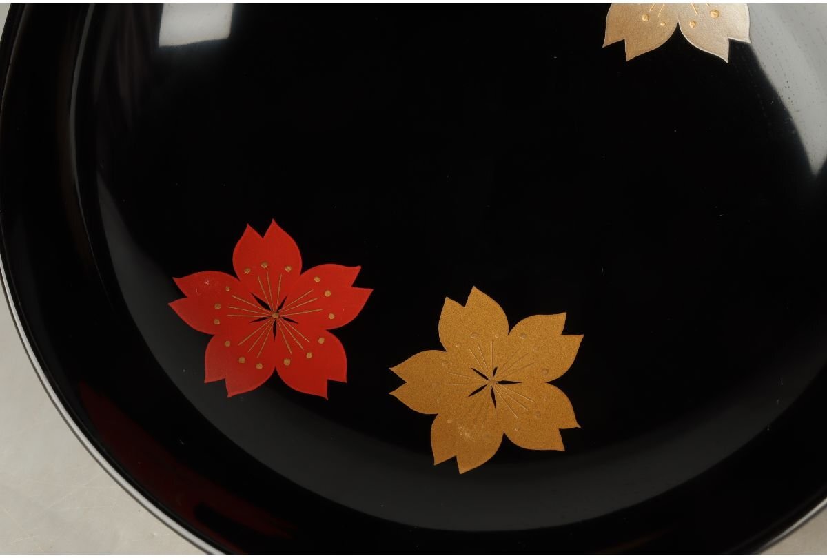 URA]輪島塗興畑漆器店造/蒔絵雪月花煮物椀5客/共箱/10-6-28 (検索)骨董