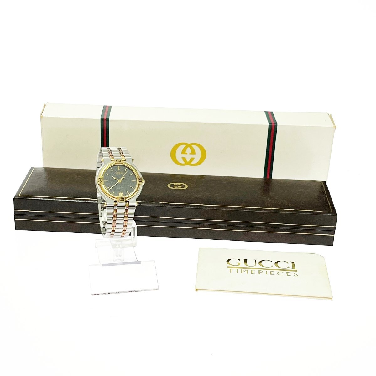 1円スタート】【箱付き・訳あり品】GUCCI グッチ 9000M デイト GP×SS