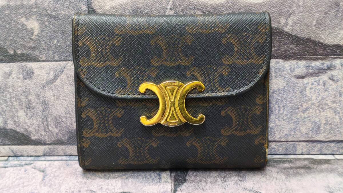 K2330 k2330 CELINE セリーヌ コンパクト スモールウォレット トリオンフ 汚れ コバ割れあり 品 極 コレクション 60サイズ発送(男性 ...