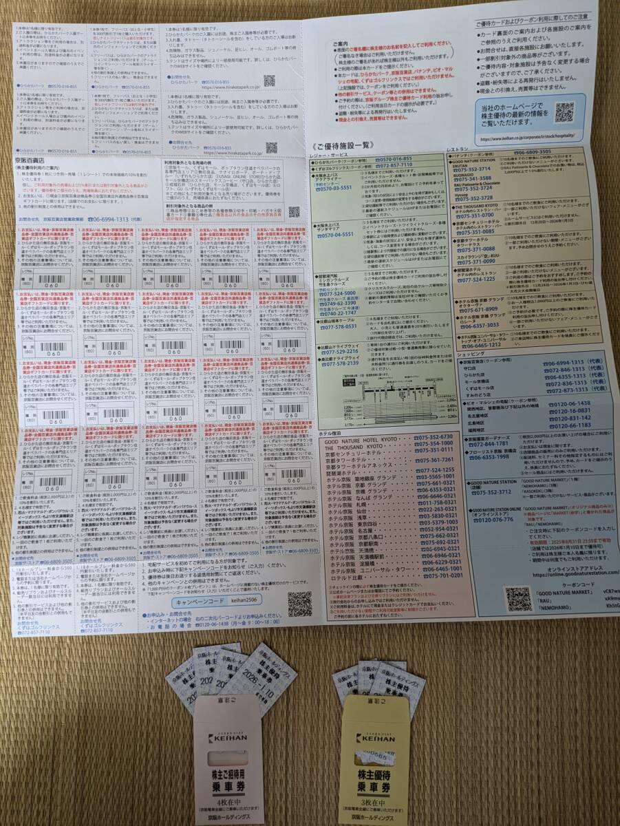 京阪ホールディングス株主優待 京阪電鉄 株主ご招待乗車券４枚　株主優待乗車券３枚　京阪グループ諸施設優待1冊　有効期限2026年1月10日_6