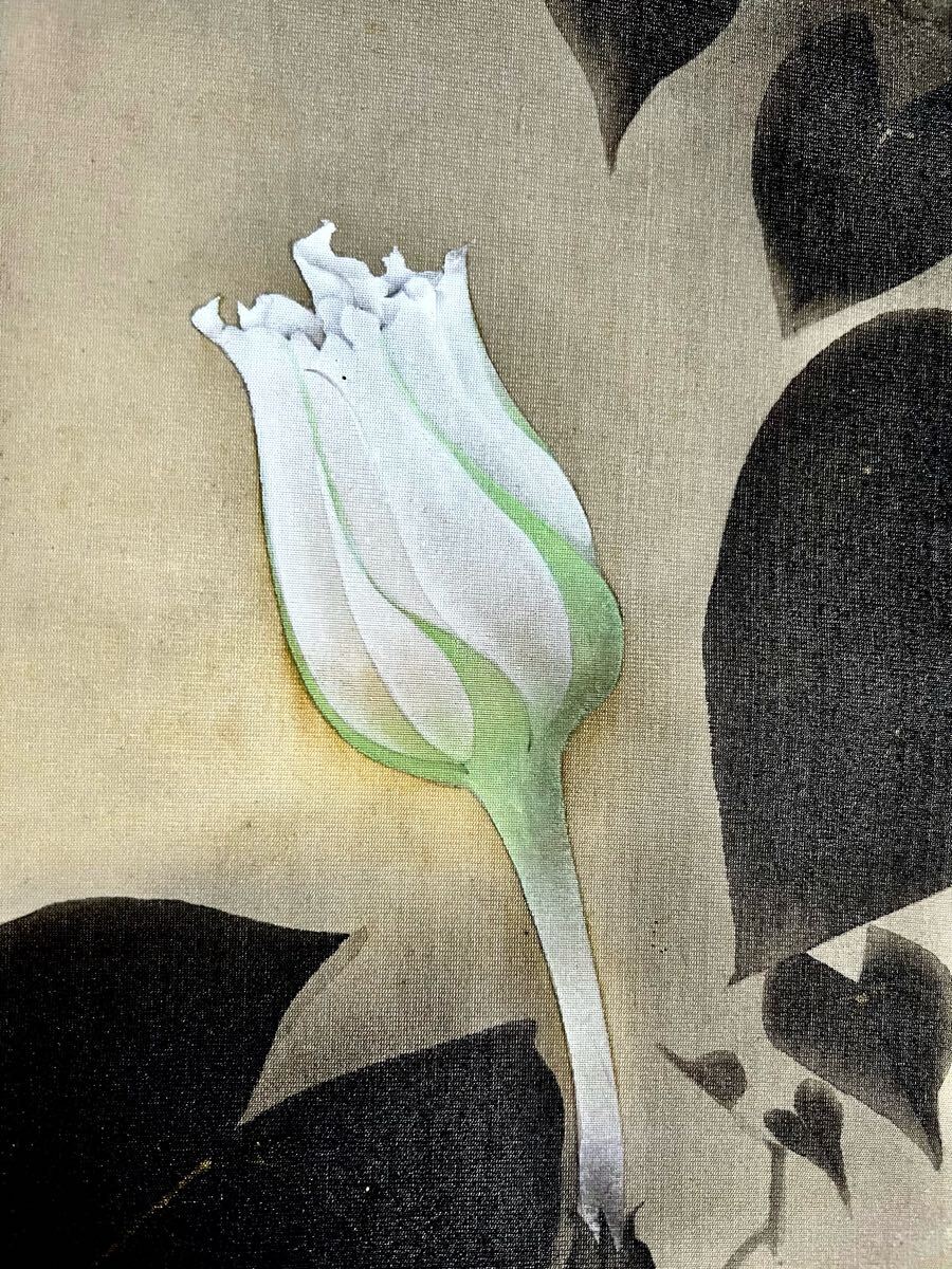 真作】【S8】阪口一草「朝顔」絹本 肉筆 合箱 花鳥図 茶掛け 絵画 掛軸