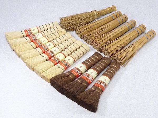 8018K01*7B▲【未使用】左官用チリホーキ・竹製 ササラ・ミニほうき 棕呂鬼毛一本撰/棕櫚箒/チリホウキ/箒/まとめて16点_1