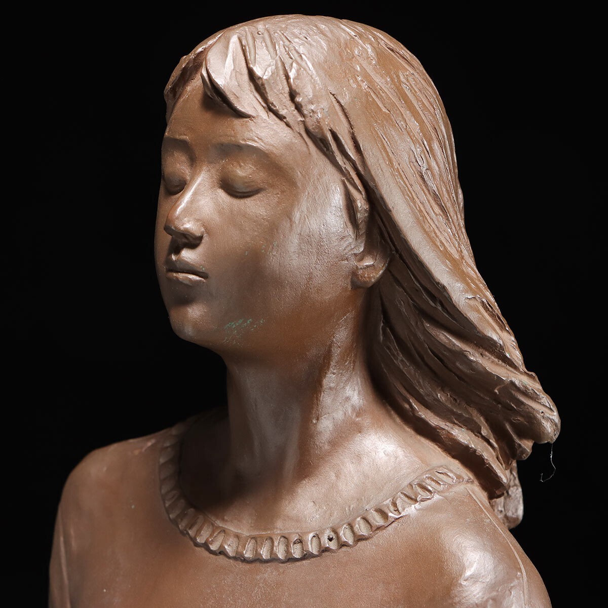 PM543. 彫刻家【佐藤栄太郎】ブロンズ 麦わら帽子 女性像 高さ66.5cm