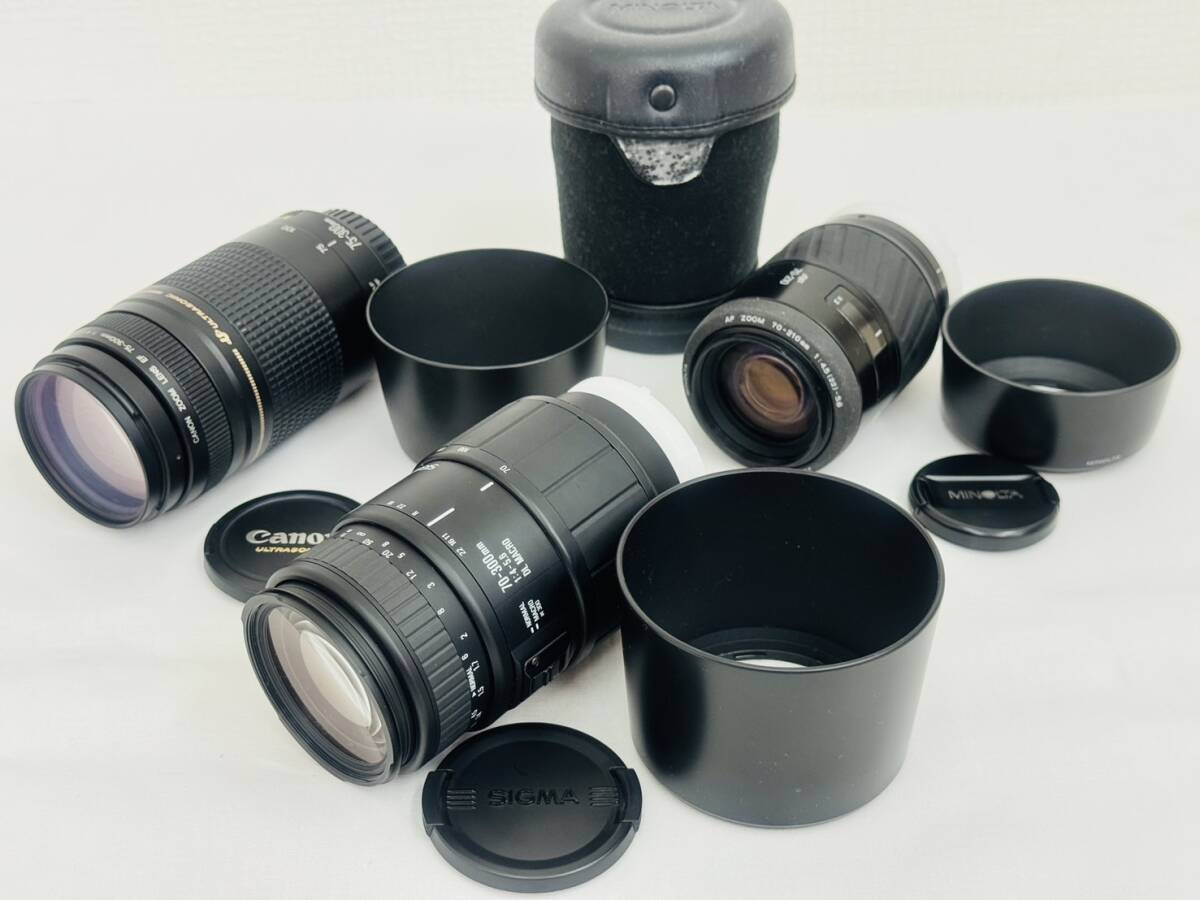 minoltta 70-210mm f4.5-5.6 canon ef 75-300mm f4-5.6 sigma 70-300mm f4-5.6 カメラ レンズ 3点セット レンズフード 望遠_1