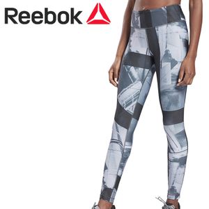 Reebok Lux Bold タイツ プリント 総柄 黒 グレー S リーボック レギンス スパッツ ワー