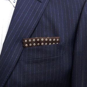 訳あり イタリー生地使用 ポケットチーフ メンズ チーフ 花小紋 茶×白 ブラウン PCI3-BR