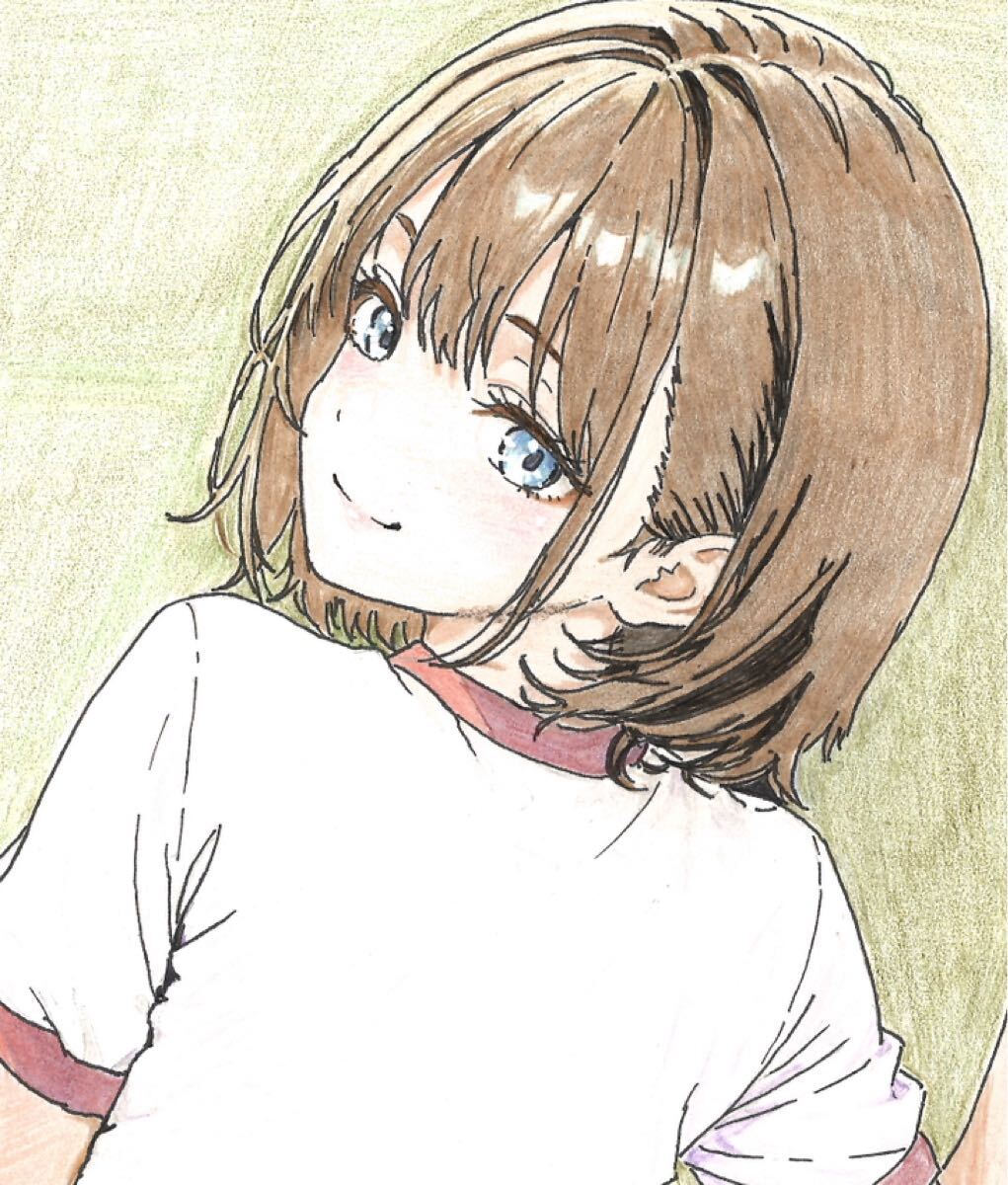 手描きイラスト 手書きイラスト 色鉛筆画 オリジナルキャラ ケント紙