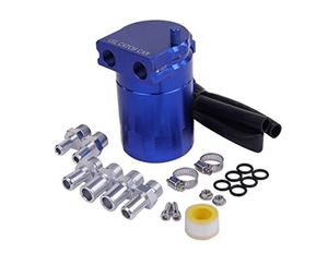 オイル キャッチ タンク 青色 円柱型 アルミ製 自動車 オートバイ 汎用 車用 バイク用 軽